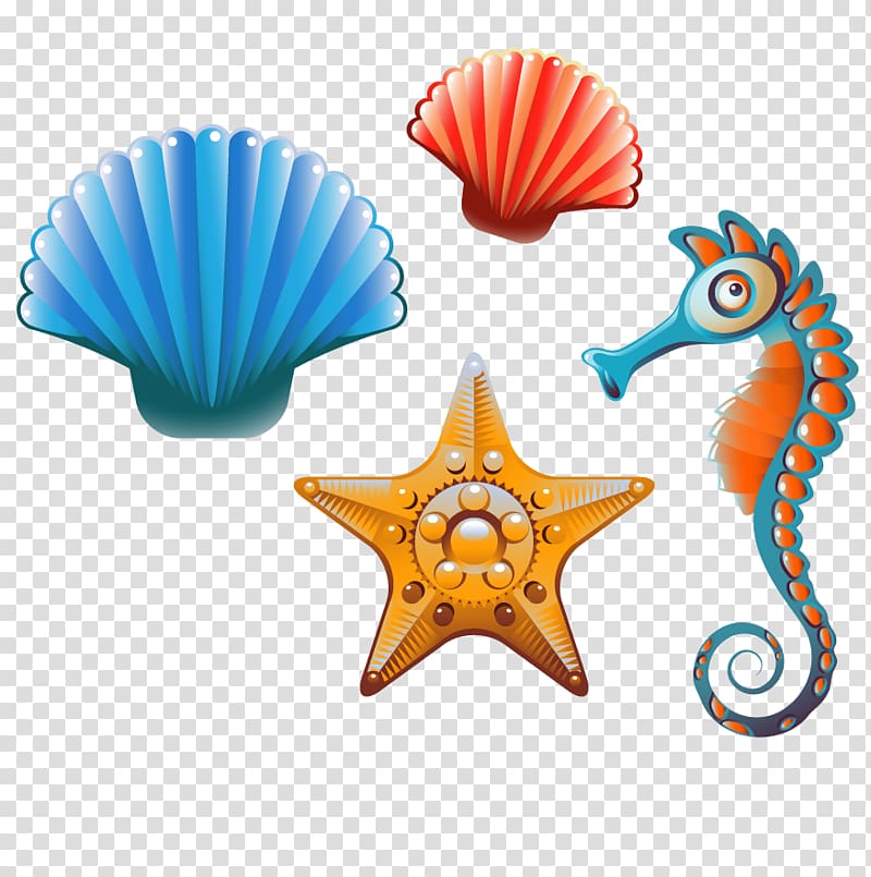 seahorse , Clam Seashell Cartoon , Sea shells and creative class transparent background PNG clipart
