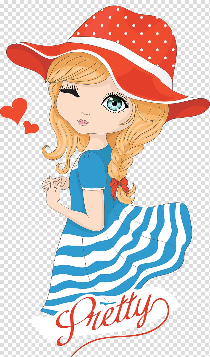 woman wearing red and white hat illustration, Cartoon Drawing Illustration, cute cartoon transparent background PNG clipart