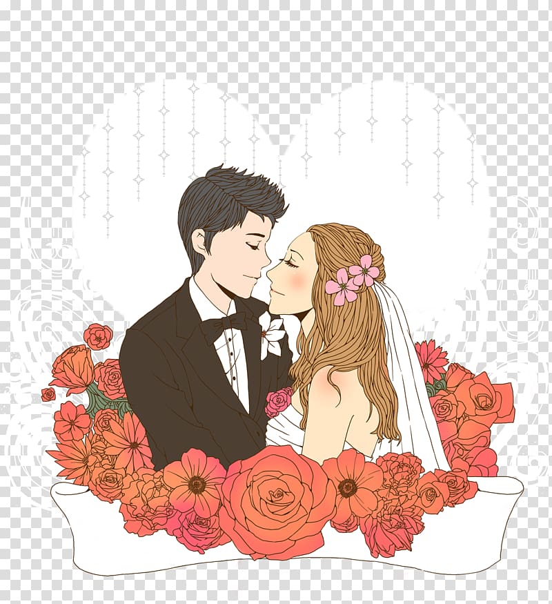 couple wedding illustration, Marriage proposal Romance Bridegroom, Hand-painted bride and groom transparent background PNG clipart