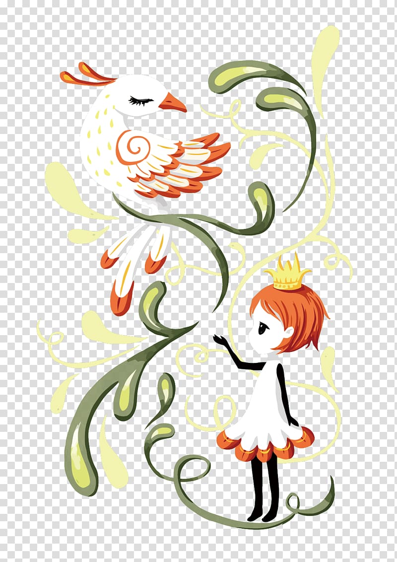 A Little Princess Floral design Graphic design Cartoon, little princess and peacock transparent background PNG clipart