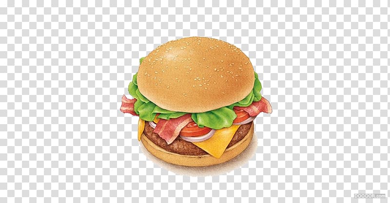 Cheeseburger Hamburger Breakfast sandwich Junk food Nachos, Simple burger illustrations transparent background PNG clipart