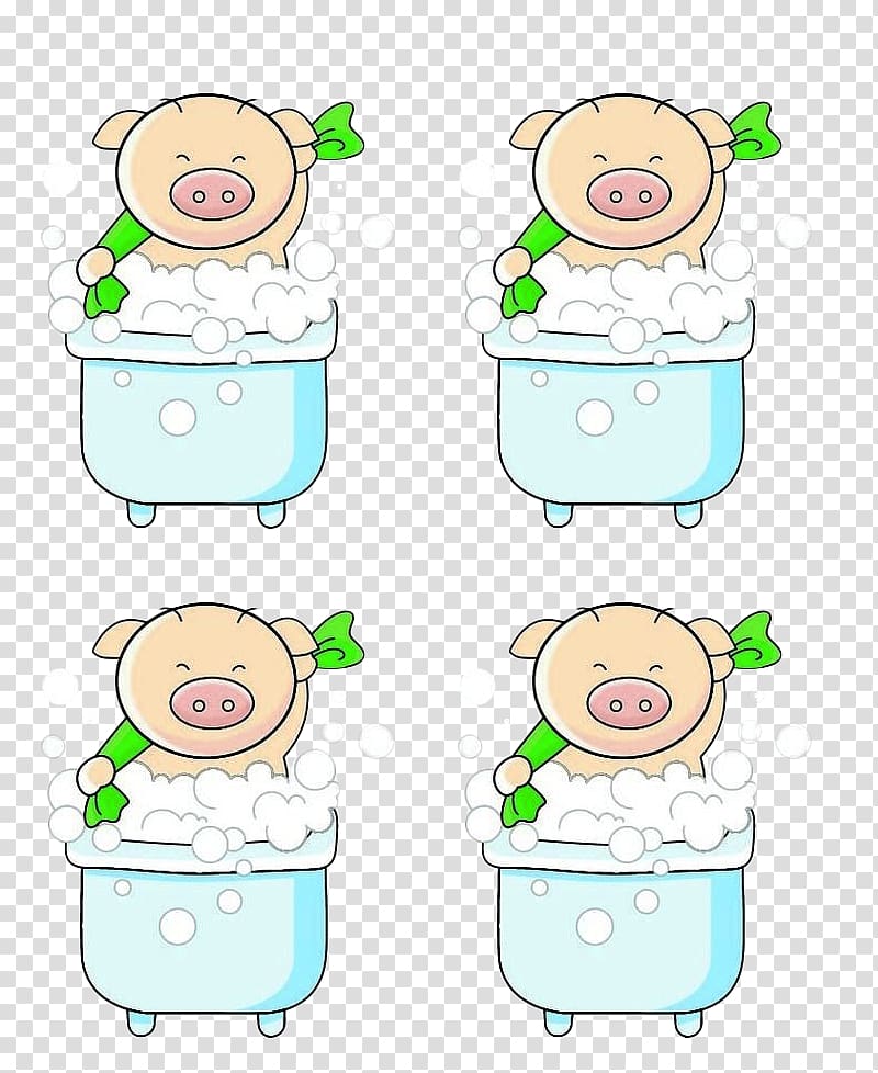 , Four identical pig baby shower transparent background PNG clipart