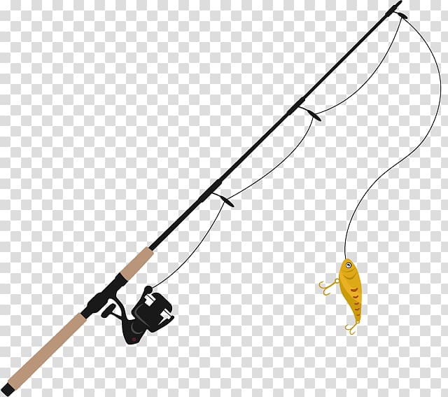 Brown and black fishing rod , Fishing rod Fishing line , Fish hook  transparent background PNG clipart