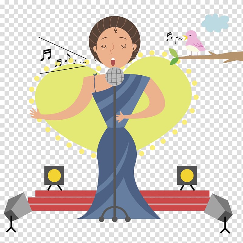 Singing Stage Illustration, A woman who performs singing on the stage transparent background PNG clipart