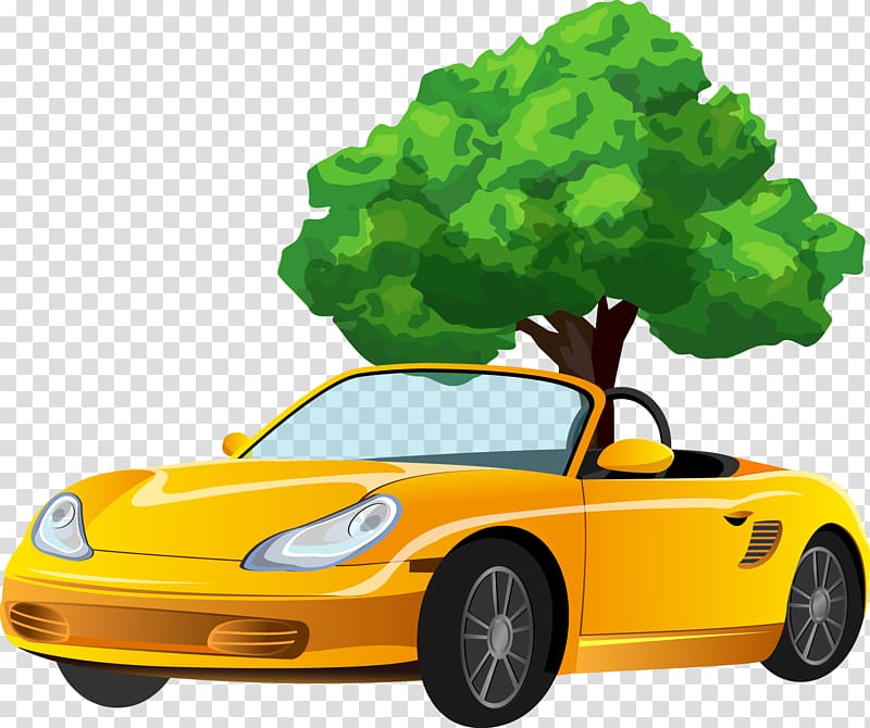 Cartoon, Yellow sports car material transparent background PNG clipart