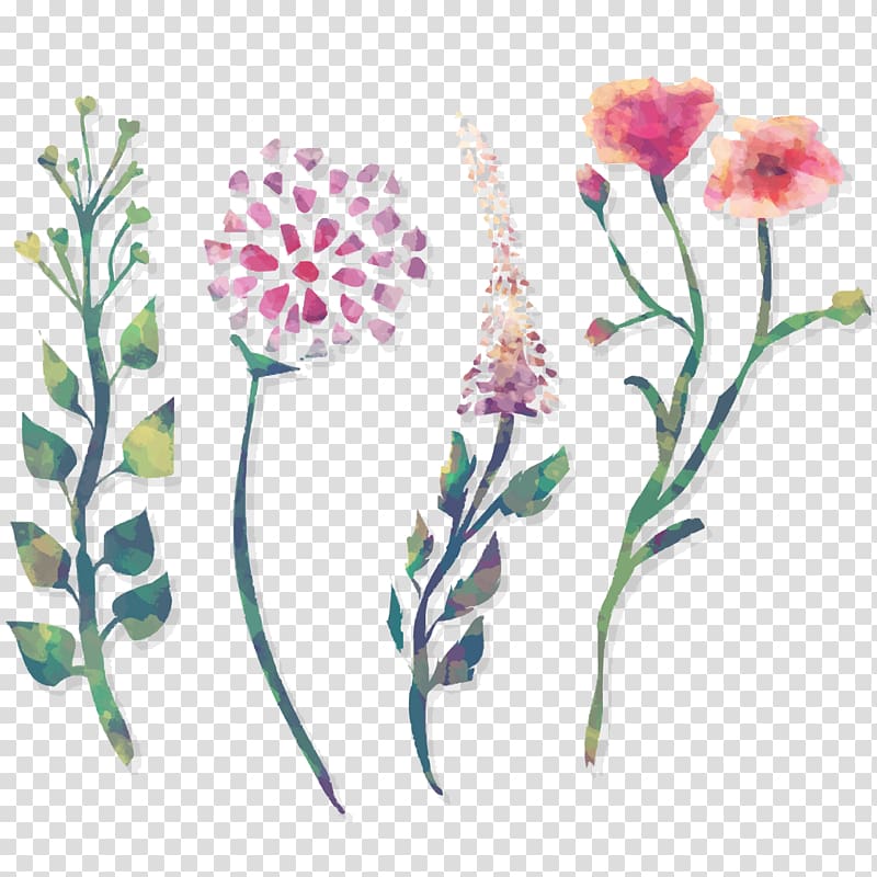 Graphic design Watercolor painting Art, Colored floral design material transparent background PNG clipart