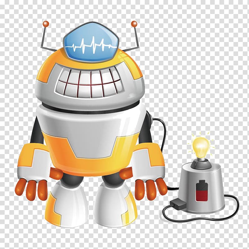 Robot Battery charger Cartoon AIBO, Hand-painted charging robot transparent background PNG clipart