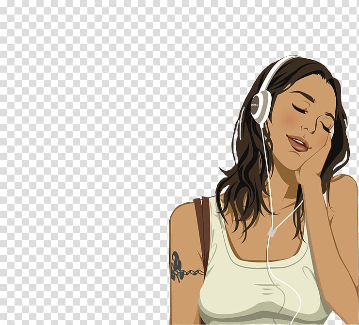 girl wearing headphones transparent background PNG clipart