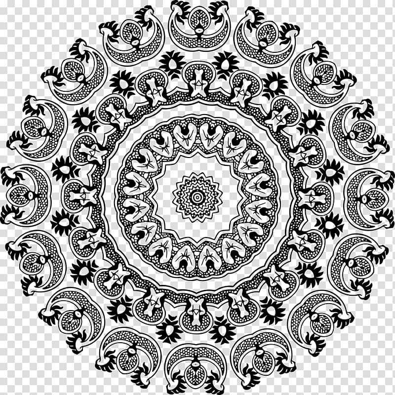 Black and white Floral design , abstract design transparent background PNG clipart