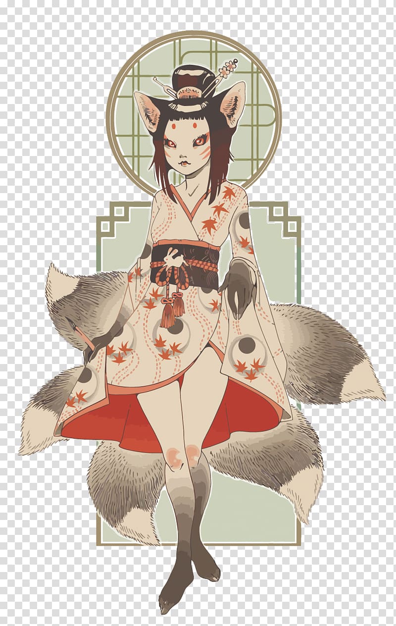 Kitsune Oni Yu014dkai Hyakki Yagyu014d Illustration, japanese jubileu fox transparent background PNG clipart