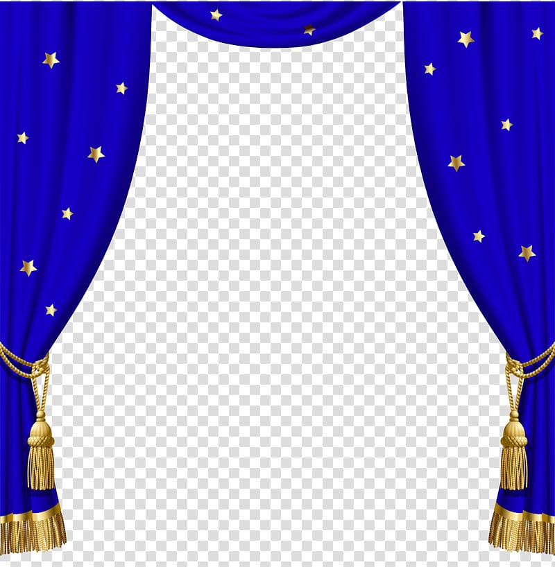 Window blind Curtain Blue, Blue Curtains with Gold Tassels and Stars, banner illustration transparent background PNG clipart