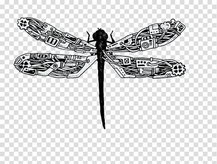 Steampunk Artist Drawing Illustration, Creative Hand-painted mechanical elements dragonfly transparent background PNG clipart