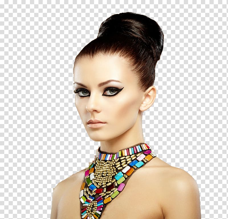 woman' wearing multicolored gemstones necklace, Necklace Jewellery Bitxi Model Bracelet, Makeup Model transparent background PNG clipart