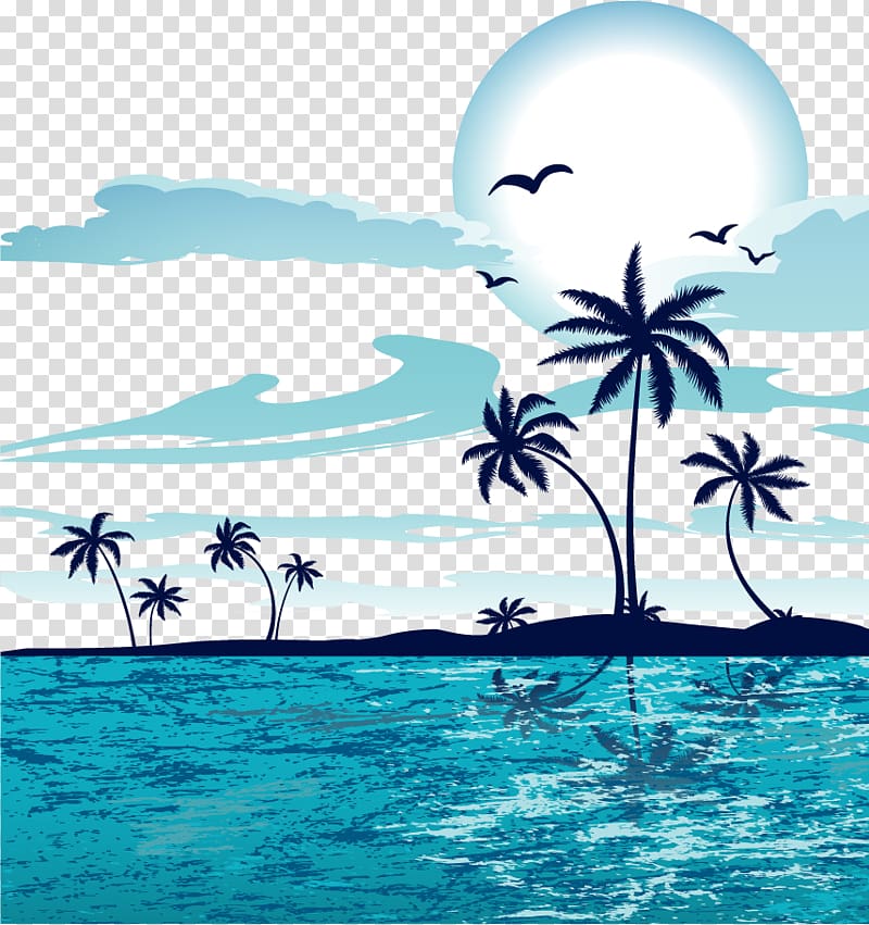 coconut palm tree and island , Sandy Beach, Coconut tree material decorative patterns Free buckle transparent background PNG clipart