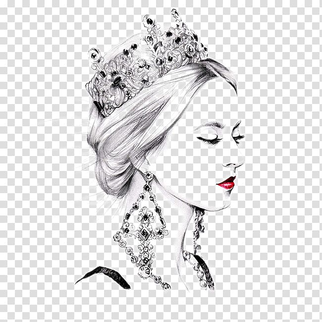 woman with crown and red lips painting, painting Illustrator Drawing Illustration, Fashion illustration girl transparent background PNG clipart