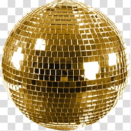 gold mirror ball, Shiny Gold Disco Ball transparent background PNG clipart