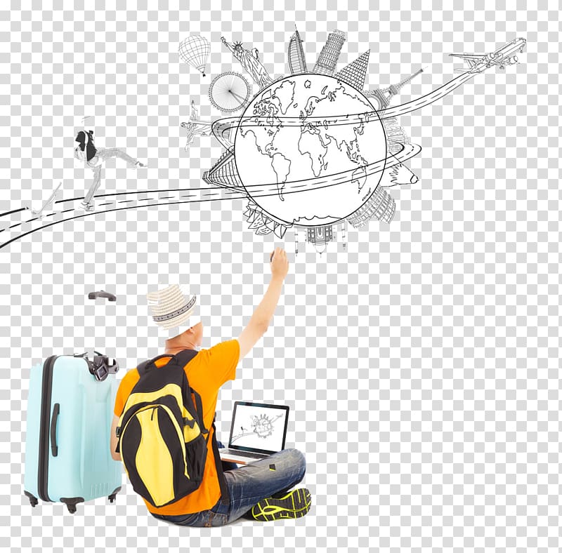 Travel Drawing , Traveler with suitcase buckle clip Free HD transparent background PNG clipart