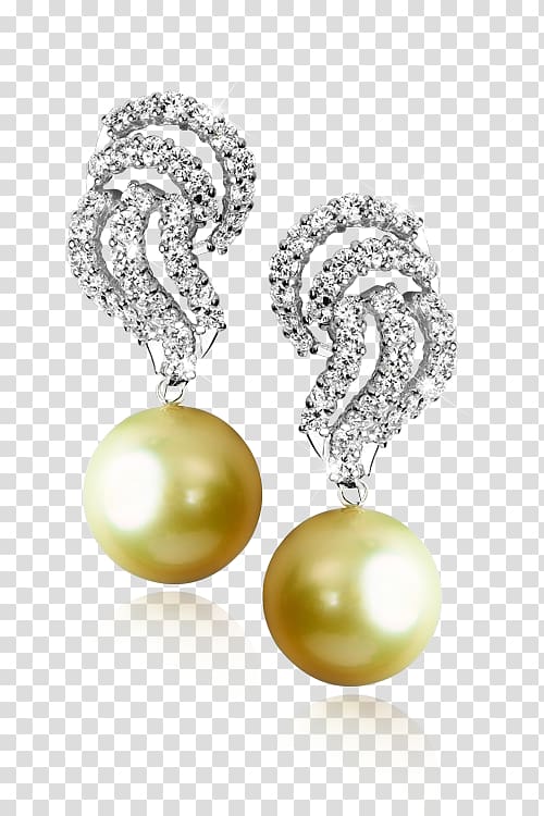 Pearl Earring Gemstone Diamond Gold, sea pearl transparent background PNG clipart