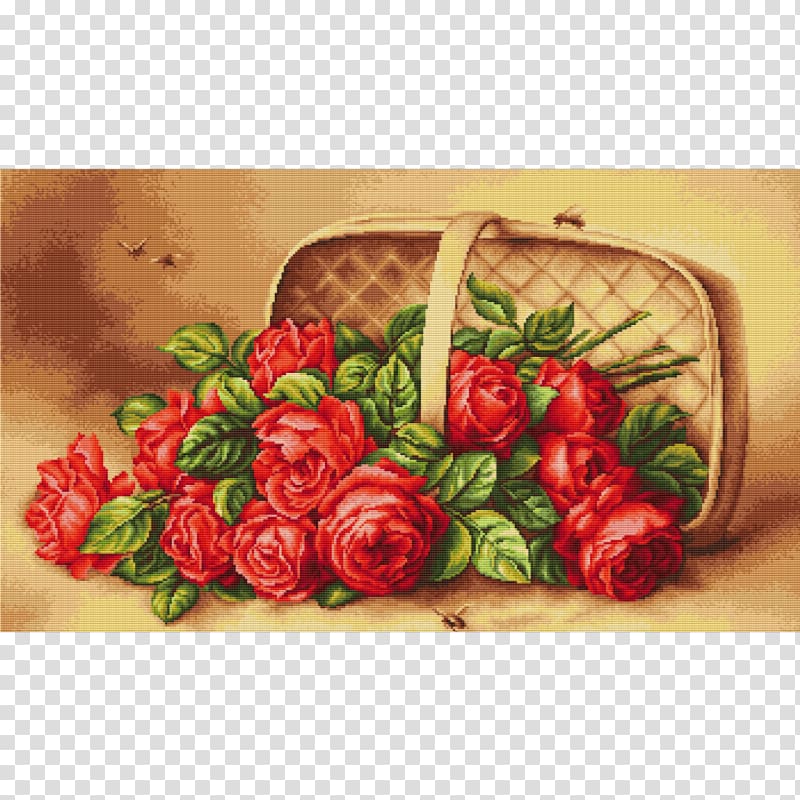 Cross-stitch Embroidery Tapestry Garden roses, rose transparent background PNG clipart
