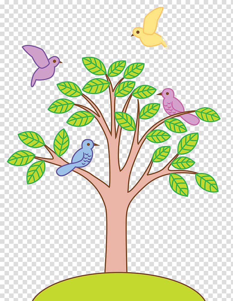 Bird Cartoon Illustration, Cartoon tree material transparent background PNG clipart