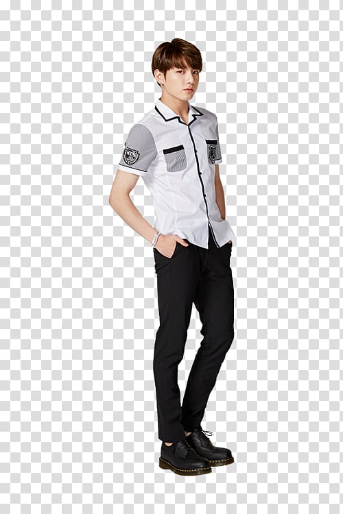 man in white collared top and black pants, BTS School uniform GFriend, school uniform transparent background PNG clipart