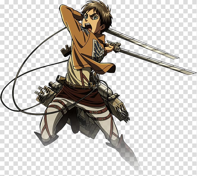 Fictional male character holding two swords art, A.O.T.: Wings of Freedom  Grand Theft Auto: San Andreas Eren Yeager Mikasa Ackermann PlayStation 4,  Ataque Alos Titanes Free transparent background PNG clipart