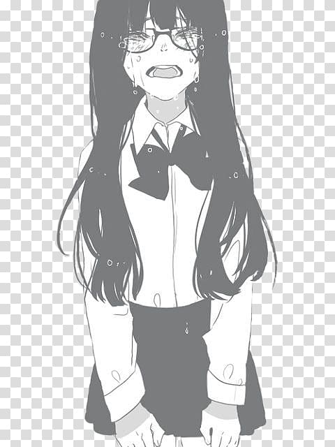 Black Hair Nose Cartoon Brown Hair Human Anime Girl Sad