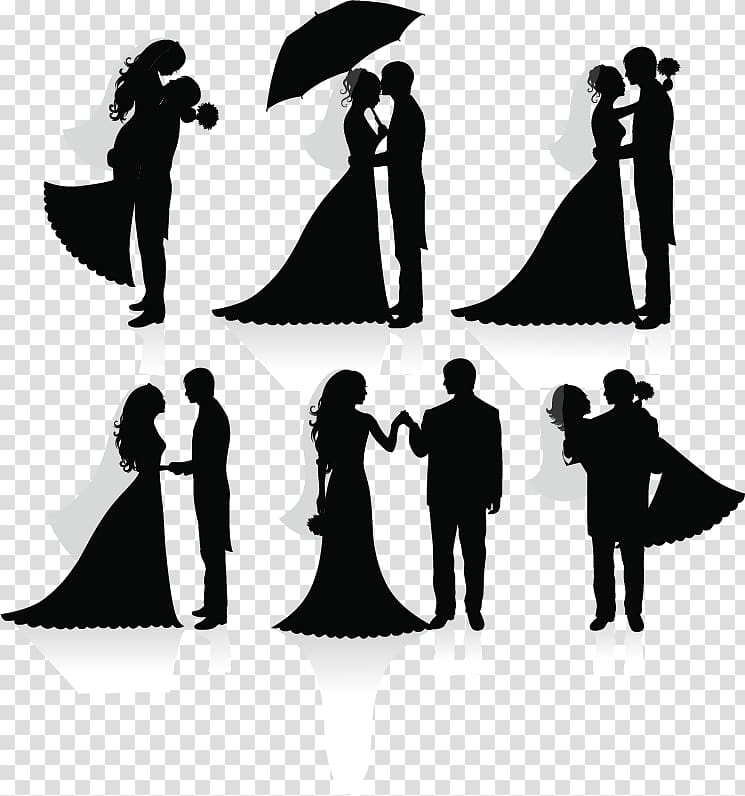 white and black logo, Wedding invitation Bridegroom Silhouette, Silhouette material wedding, wedding, silhouette transparent background PNG clipart