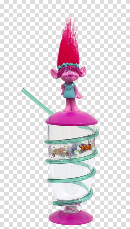 Bottle BIP Trolls Wiatrak z figurką 3D p12 Vaso Cana Trolls Caramelos Surtido Pink M, Branch From Trolls Figurine transparent background PNG clipart