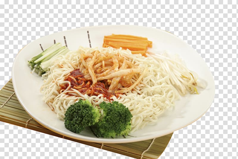 Chinese noodles Vegetarian cuisine Thai cuisine, On the bamboo noodles transparent background PNG clipart