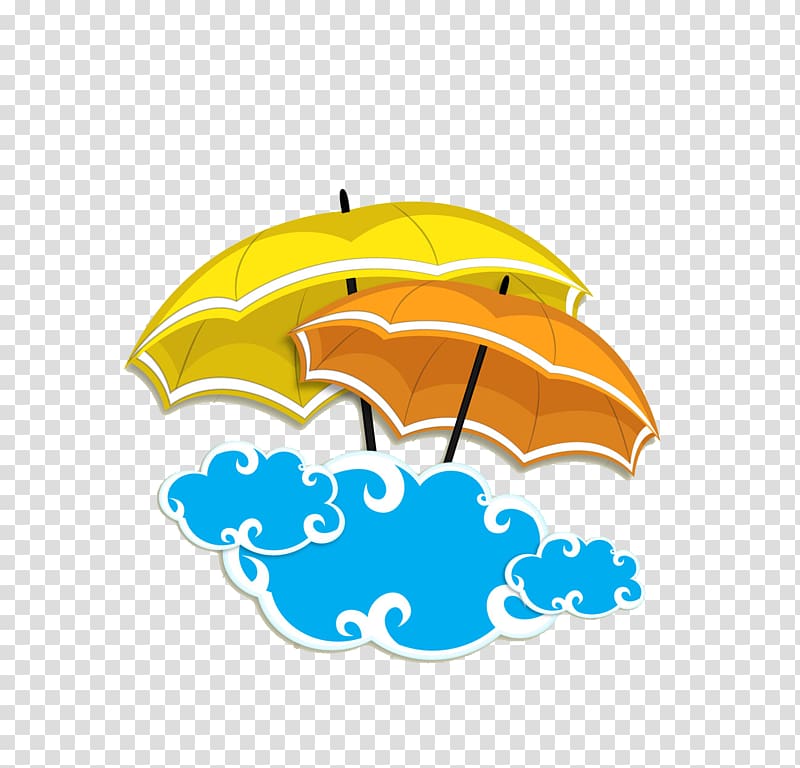 yellow and orange umbrellas illustration, Rain Monsoon , Umbrella and clouds transparent background PNG clipart