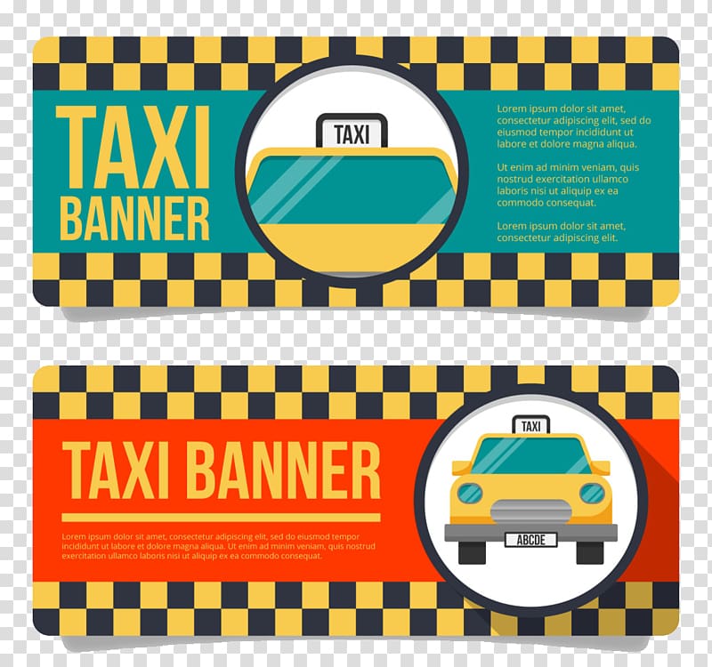 Taxi Banner Business card, Two old taxis banner design transparent background PNG clipart