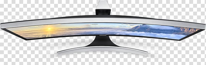 silver and black flat screen TV, Computer Monitors Television set Samsung Smart TV Curved screen, bed top view transparent background PNG clipart