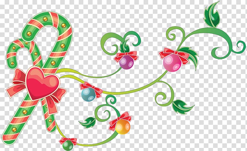 Candy cane Christmas ornament , mistletoe transparent background PNG clipart