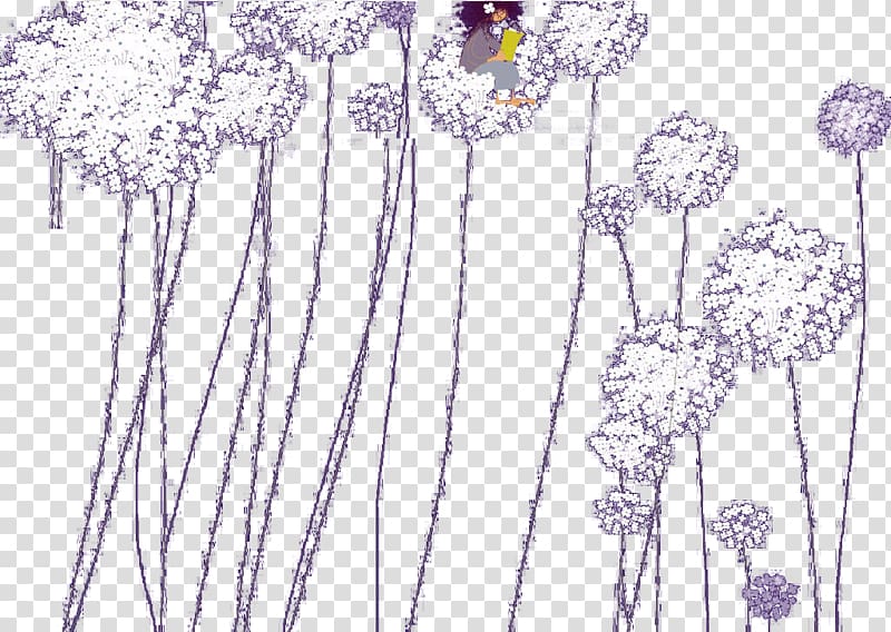 Common Dandelion Floral design Cartoon, Purple dandelion flowers and cartoon characters transparent background PNG clipart