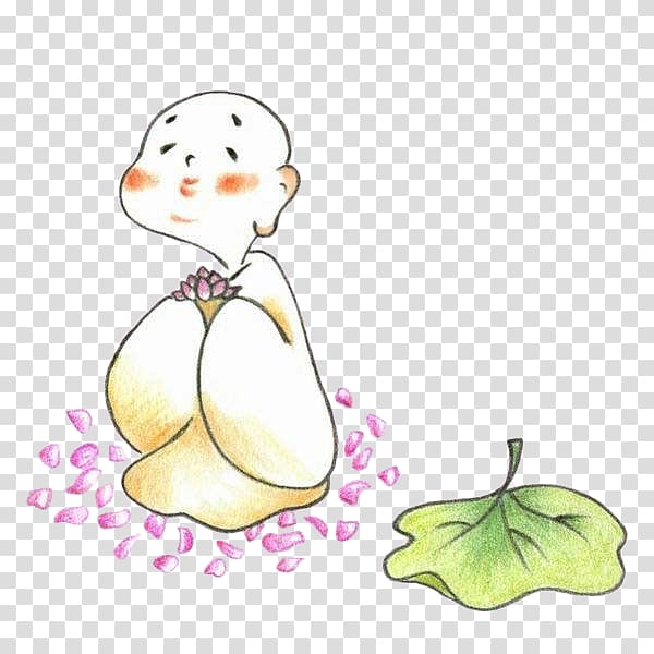 Sanmao Comics Oshu014d Happiness Loka, A small Buddhist monk holding a lotus hand transparent background PNG clipart