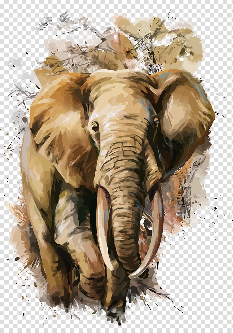 brown elephant paintin, African elephant T-shirt Watercolor painting, elephant transparent background PNG clipart