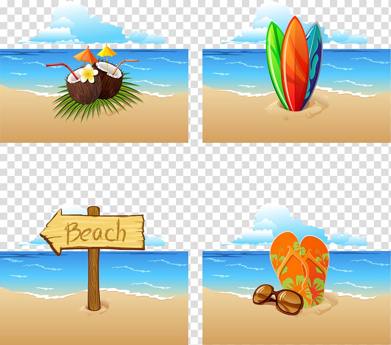 beach tools painting collage, Sandy Beach , beach transparent background PNG clipart