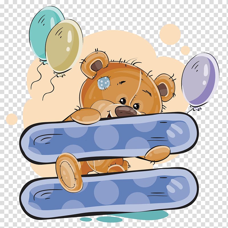 brown bear with balloons , Number Drawing Set Illustration, bear equals sign transparent background PNG clipart