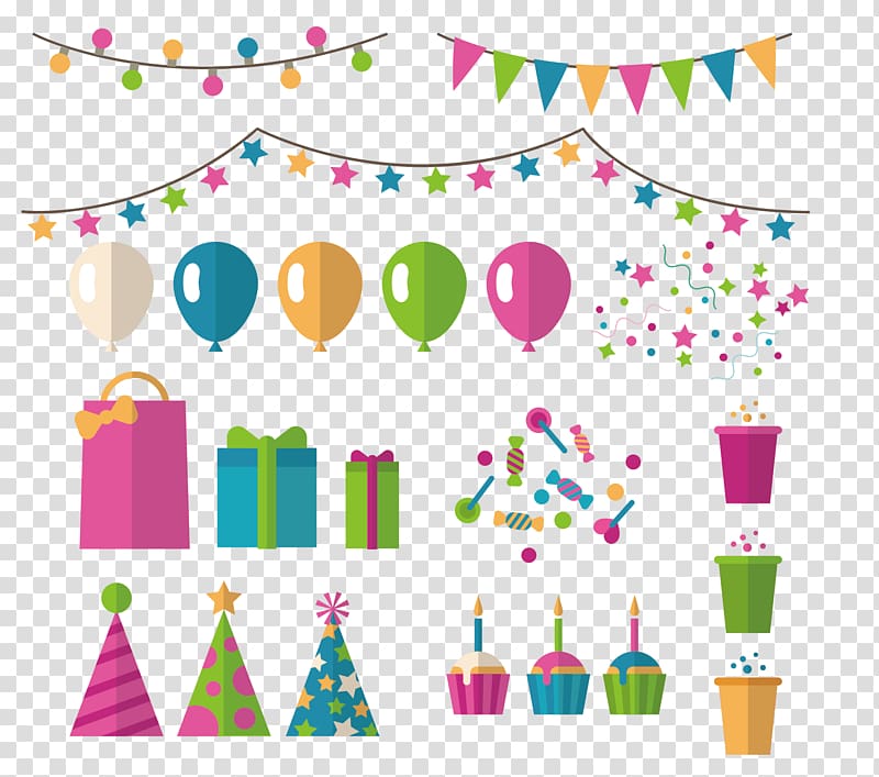 Birthday Party Flat design, Festive carnival transparent background PNG clipart