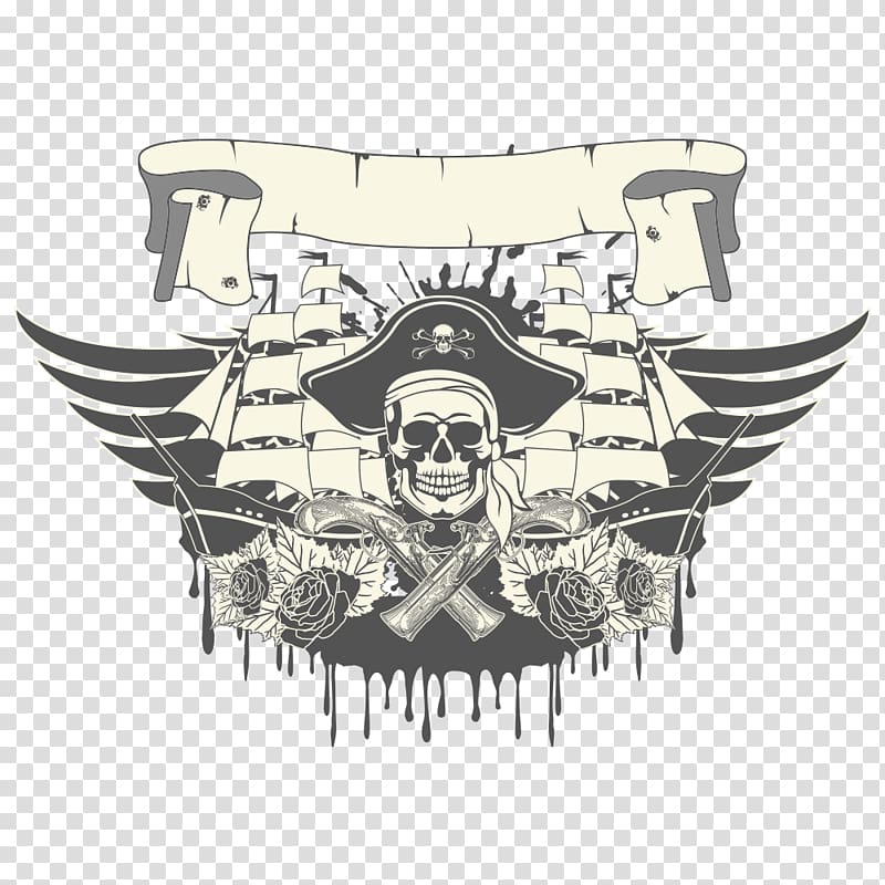 Piracy Illustration, Skull Wings military pattern transparent background PNG clipart