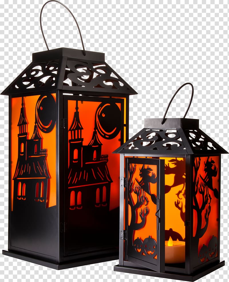 Lighting Halloween Jack-o-lantern, Halloween lantern transparent background PNG clipart