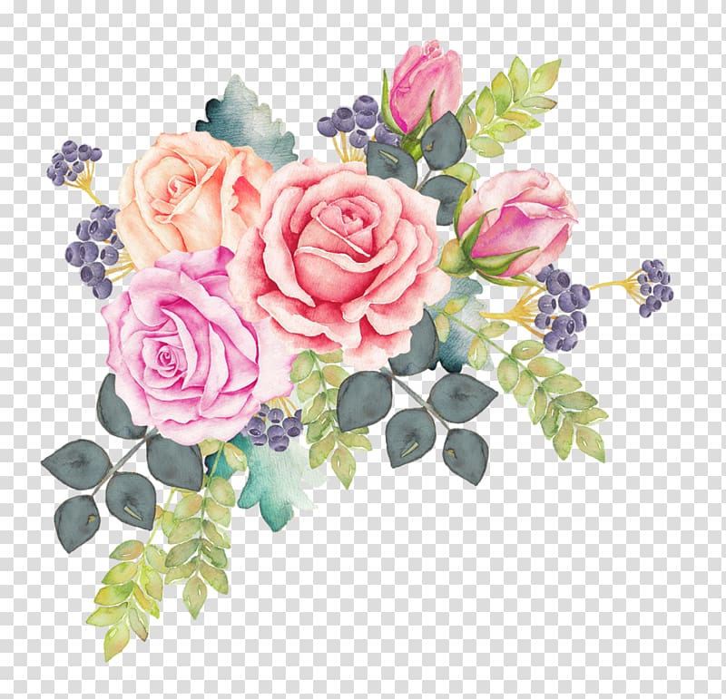 assorted-color flowers illustration, Watercolour Flowers Watercolor painting Rose , watercolor flower wreath transparent background PNG clipart