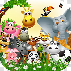 Elephant, tiger, giraffe, and zebra driving vehicle cartoon animal ...