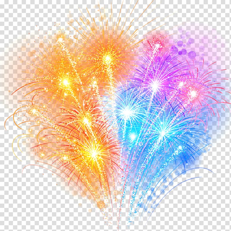 gorgeous multi-colored fireworks celebrating the new year bloom transparent background PNG clipart