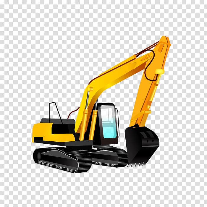 yellow and black backhoe , Excavator Heavy equipment Bulldozer , cartoon excavator transparent background PNG clipart