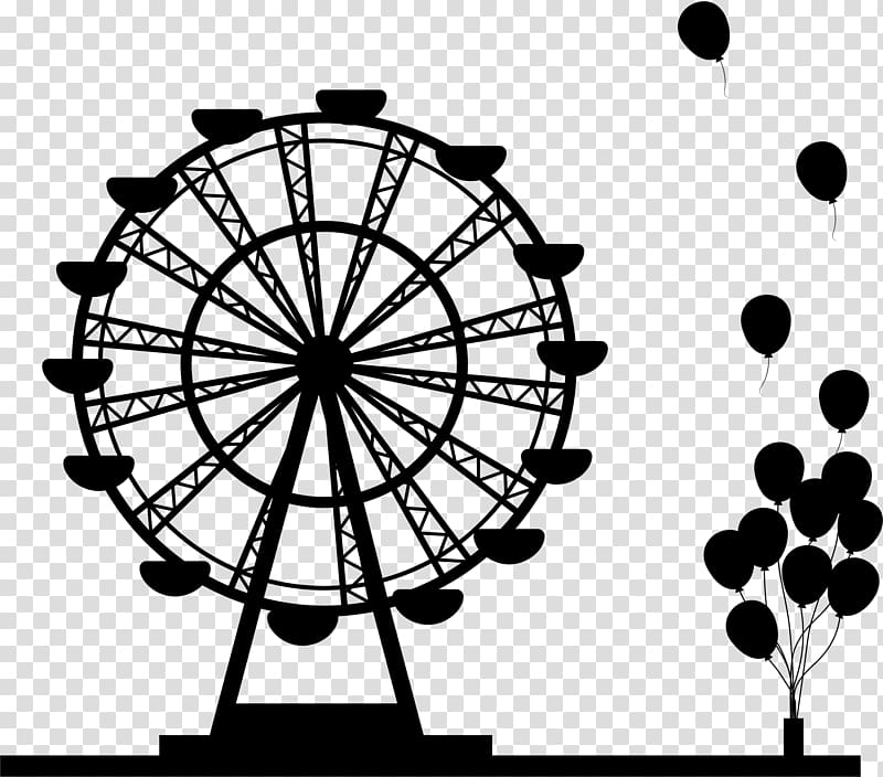 Ferris wheel Silhouette Drawing, Black balloon Ferris wheel transparent background PNG clipart