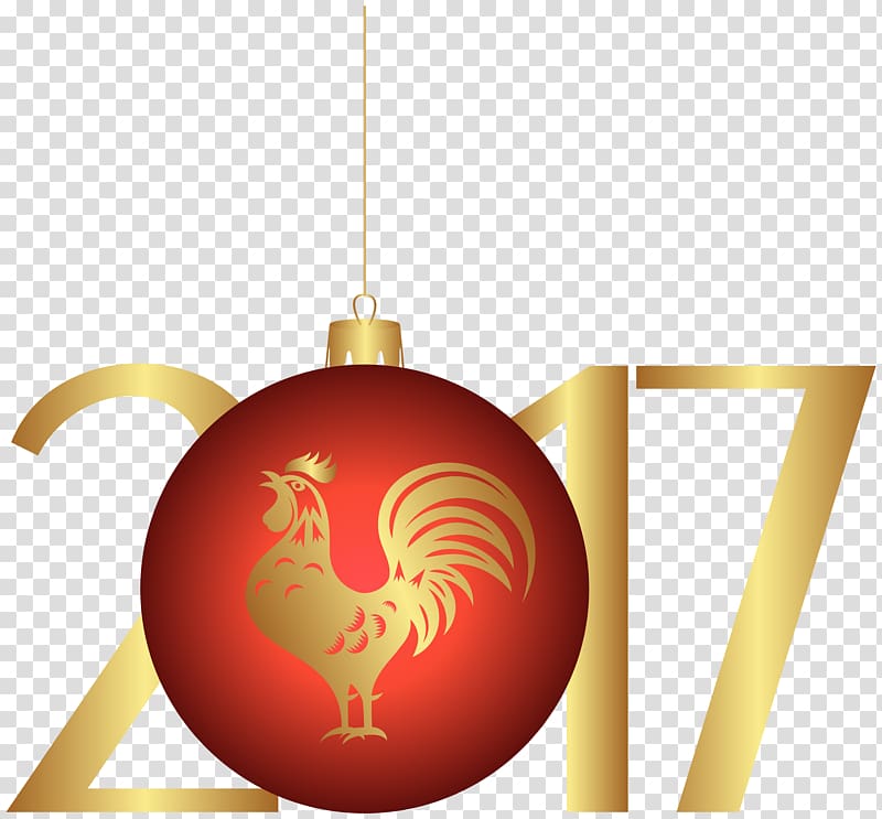 gold and red 2017 bauble illustration, Rooster , 2017 Rooster Gold Red transparent background PNG clipart