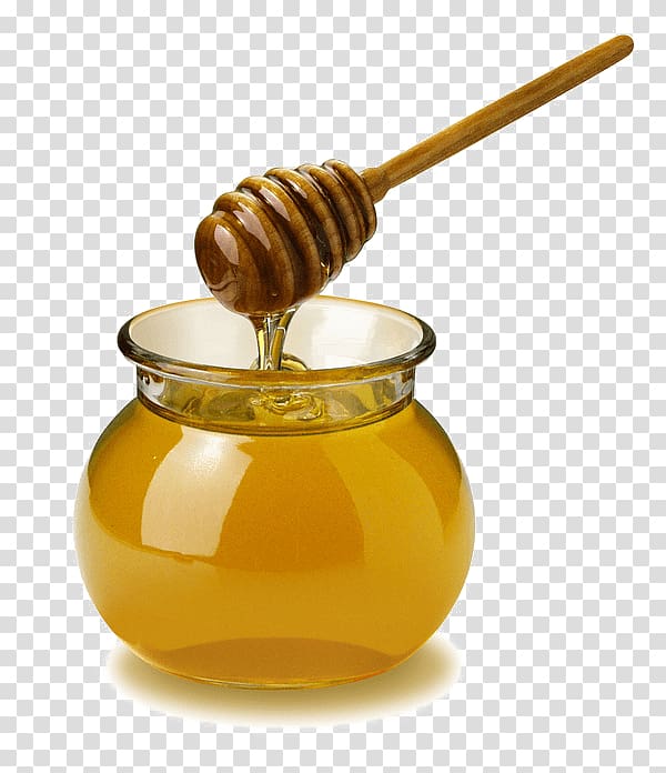 honey and glass bottle, Honey Open Pot Spoon transparent background PNG clipart