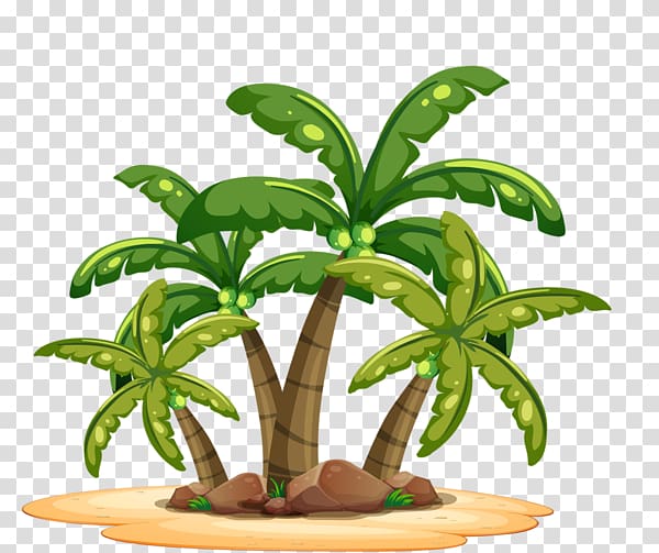 Arecaceae Tree Illustration, Cartoon illustration of coconut tree island transparent background PNG clipart